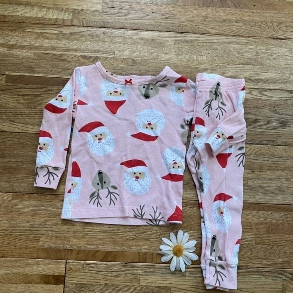 Carters‎ Pink Christmas Santa Reindeer Pajamas Size 18 Mo